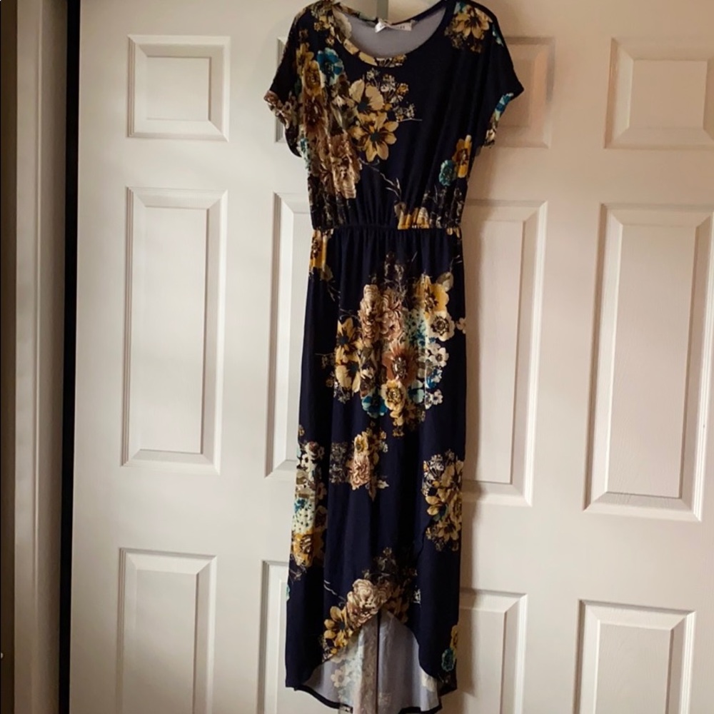 Maxi modest floral faux wrap dress